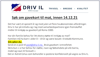 Søk om gavekort til mat, innen 14.12.2021
